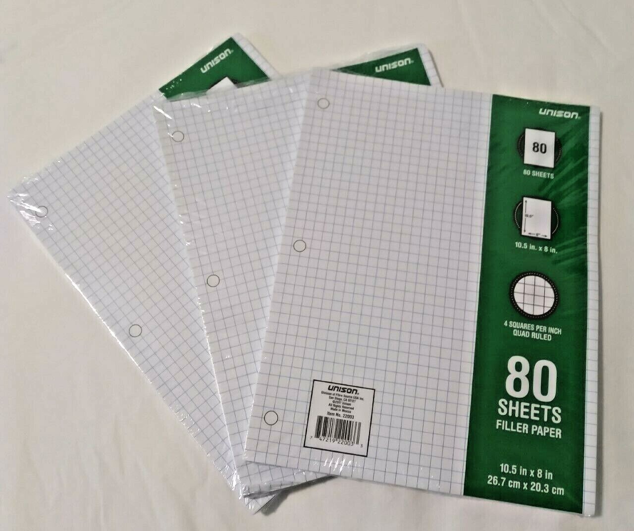 240 SHEET GRAPH RULED FILLER PAPER 4 SQUARES 10.5×8 IN RING 2 SIDED QUAD 3 PACK.