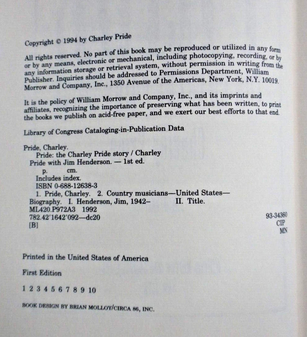 *SIGNED* CHARLEY PRIDE Memoir 1994 Life STORY hardcover 302 unmarked pages HCDJ