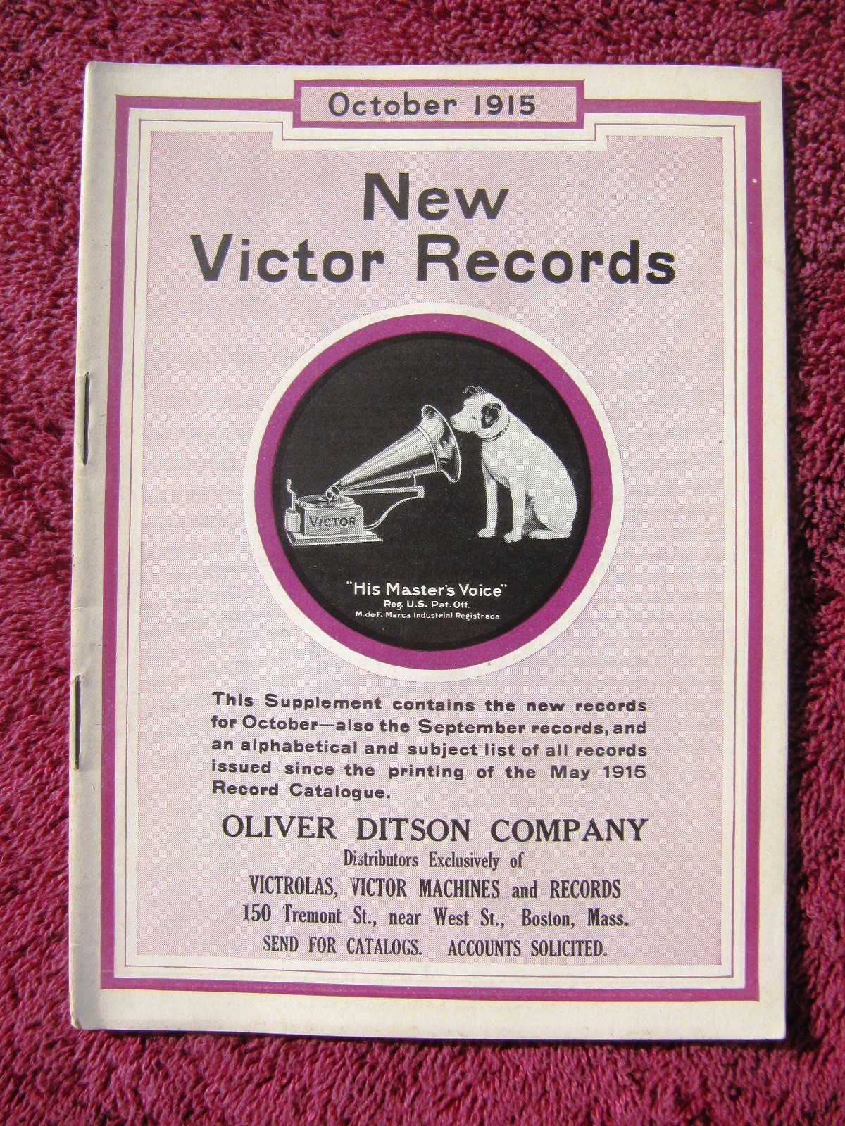 New VICTOR RECORDS Oct 1915 BROADWAY HIT TRILBY Taylor Holmes Victrola CATALOG