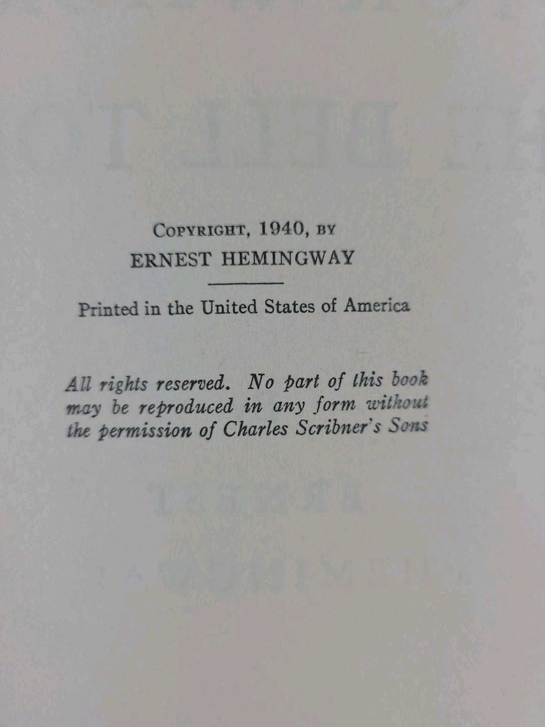 For Whom the Bell Tolls by Ernest Hemingway 1943 Hardcover Dust Jacket HCDJ