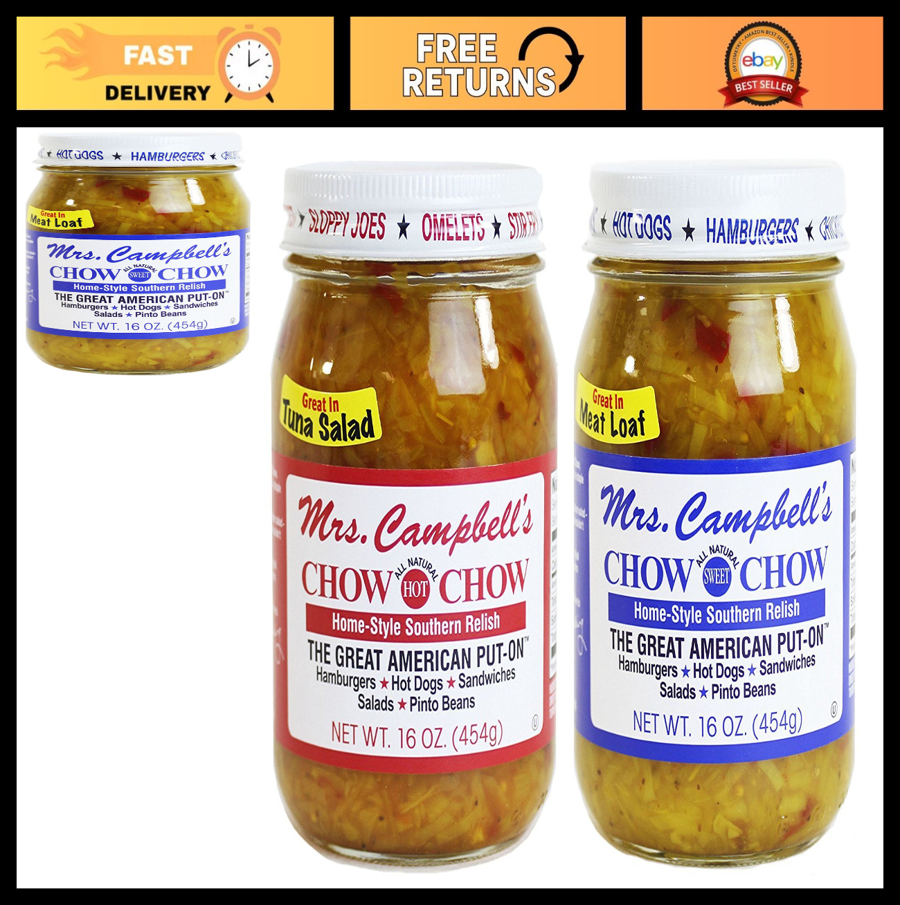 Chow Chow Pickles – 2 Pack (16oz Jars) – Hot & Sweet Relish for Sandwiches & Sna