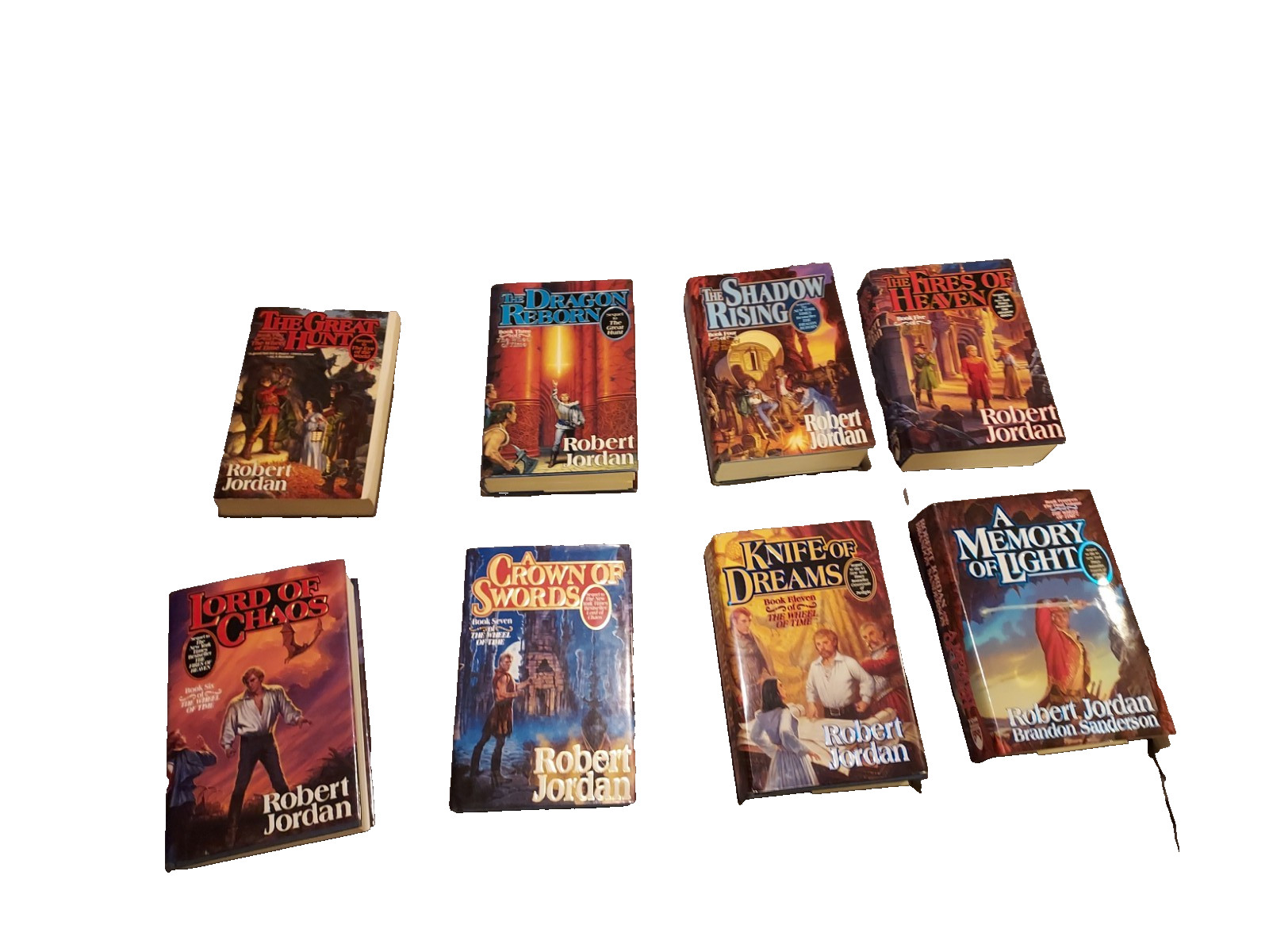 Wheel of Time Lot 8 bks, 6 signed most 1st print Robert Jordan condition varies