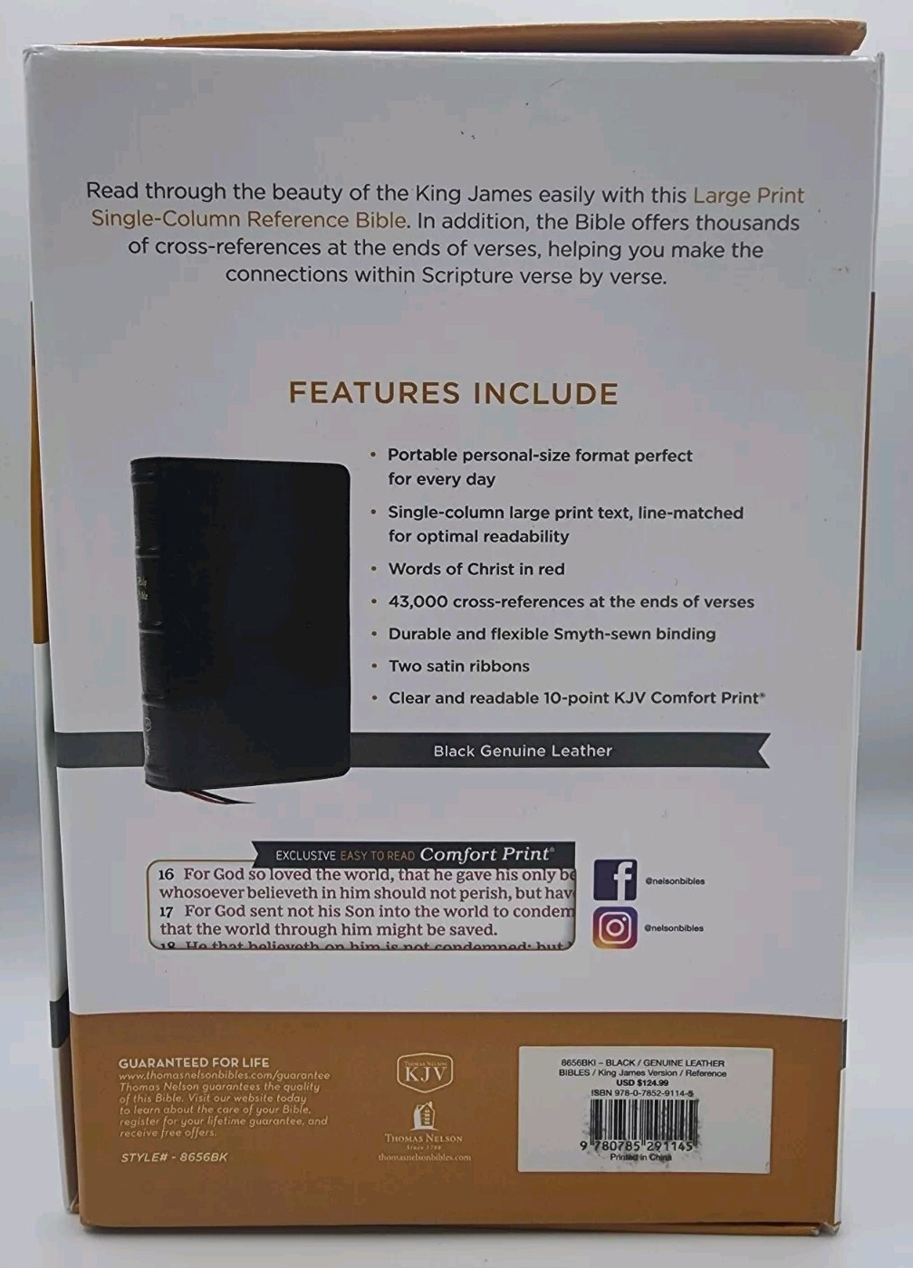 KJV Large Print Single Column Bible Indexed Leatherback By Thomas Nelson