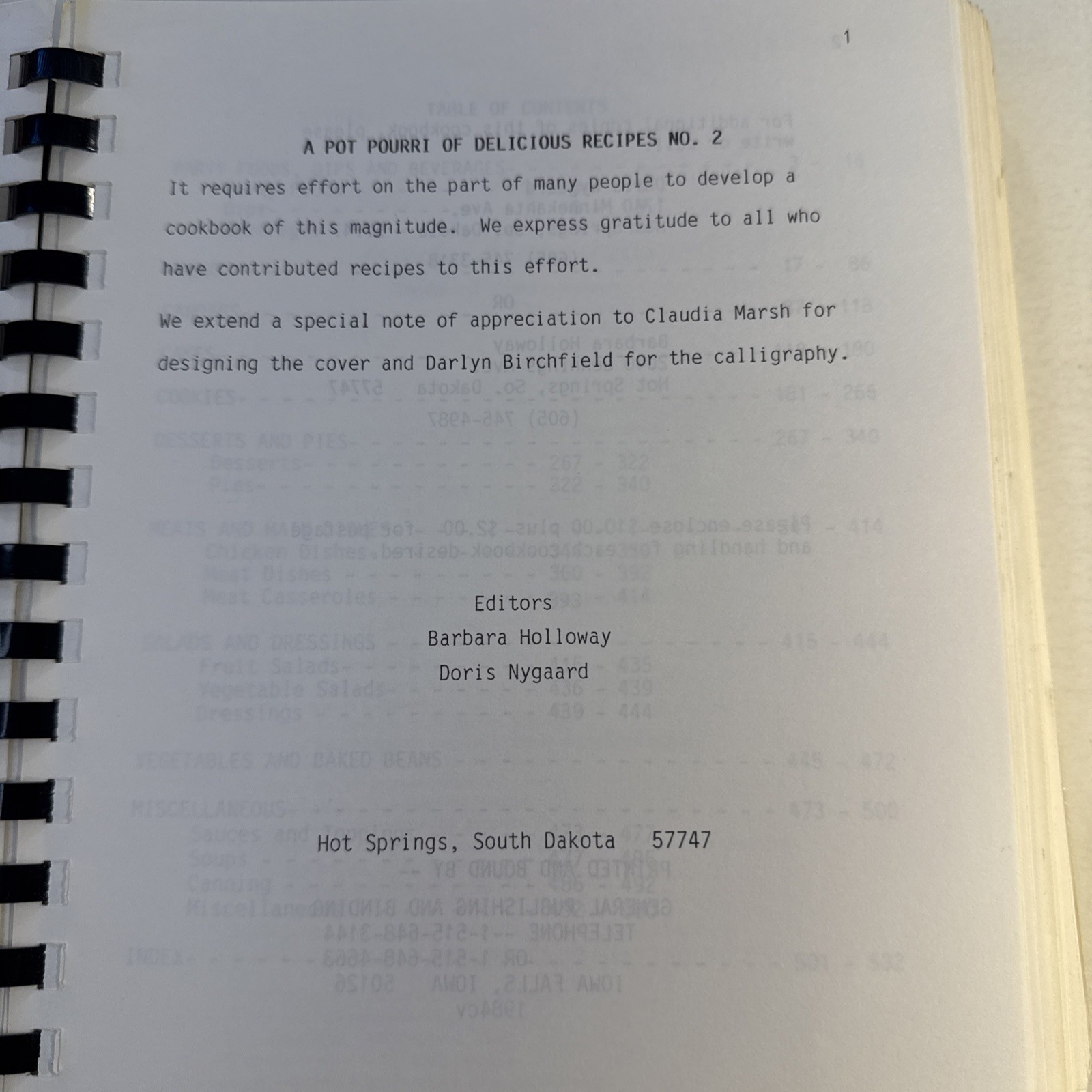 Hot Springs South Dakota SD Cookbook Vintage 1983 Black Hills house wife cookie