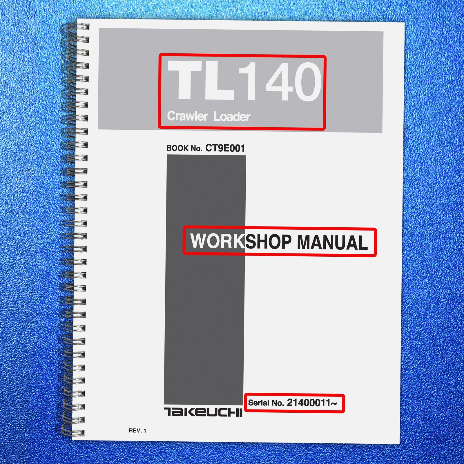 TAKEUCHI TL140 CRAWLER LOADER WORKSHOP MANUAL , BINDER COVERING XL FOLDOUT PGS!