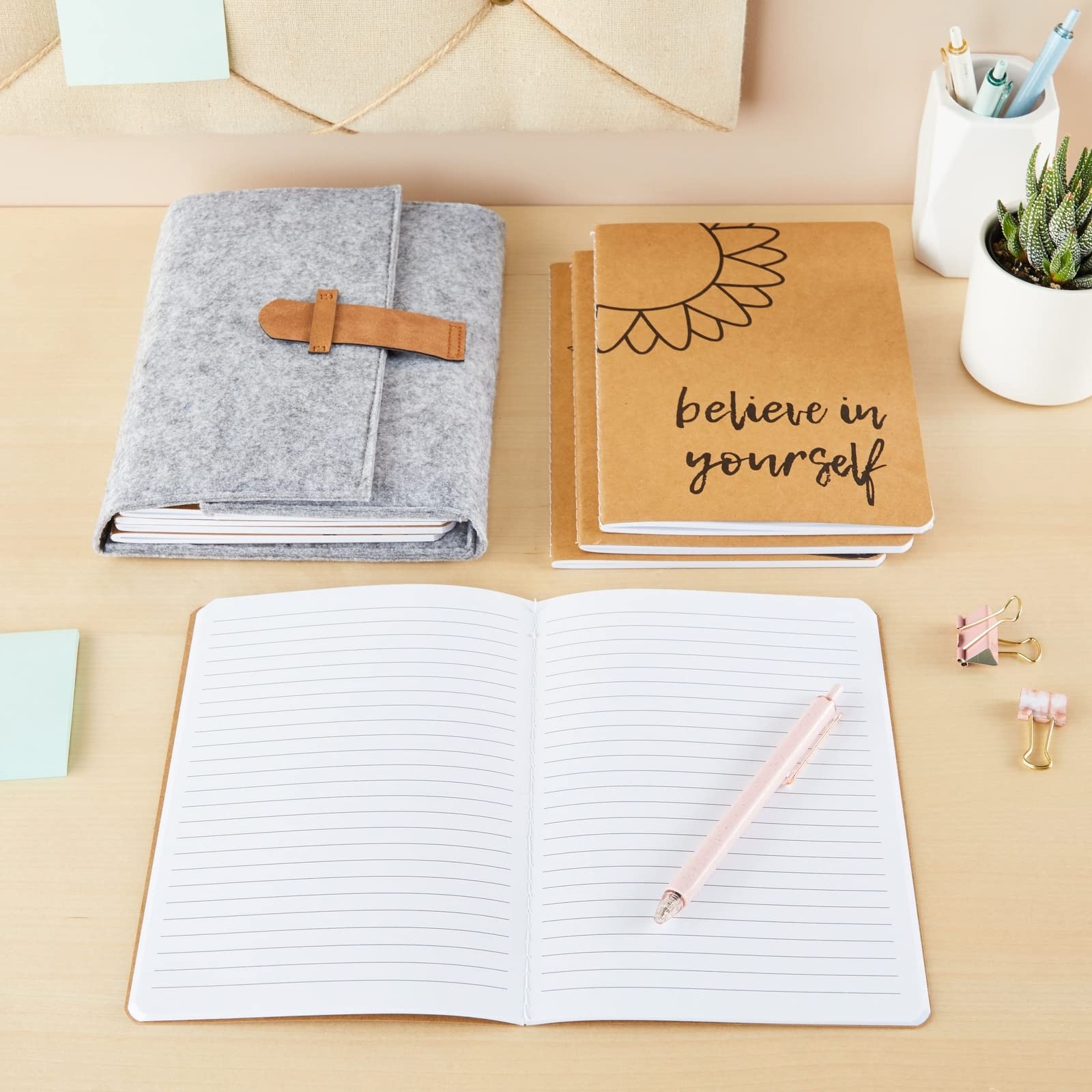 Inspirational Notebooks Set – 8 Pack A5 (5.8 x 8.3 in) Kraft Paper Lined – Bu…