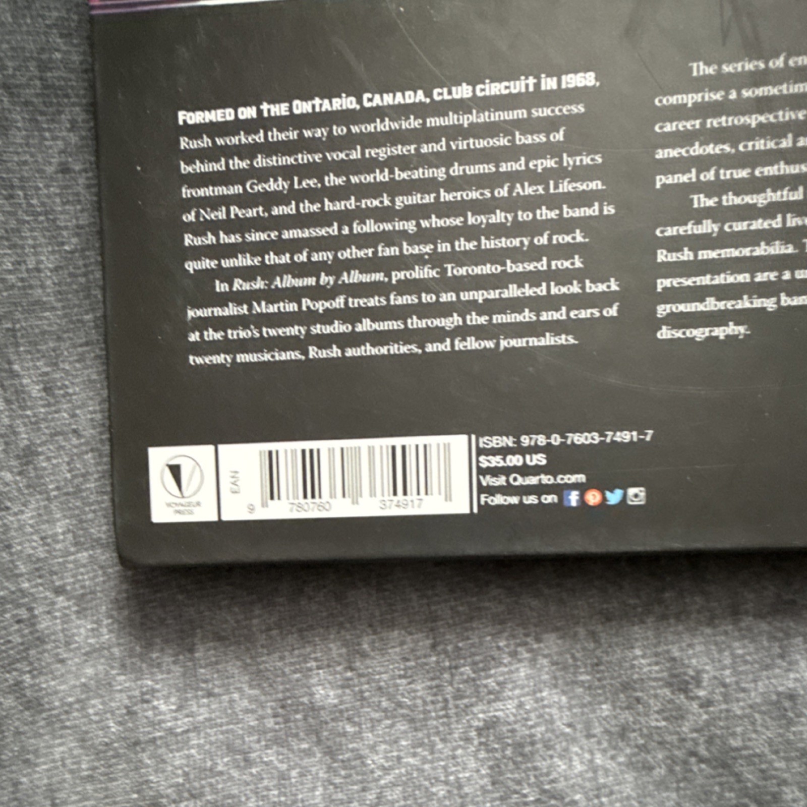 Voyageur Press Rush Album by Album Martin Popoff Hardcover 2010s Rock Music