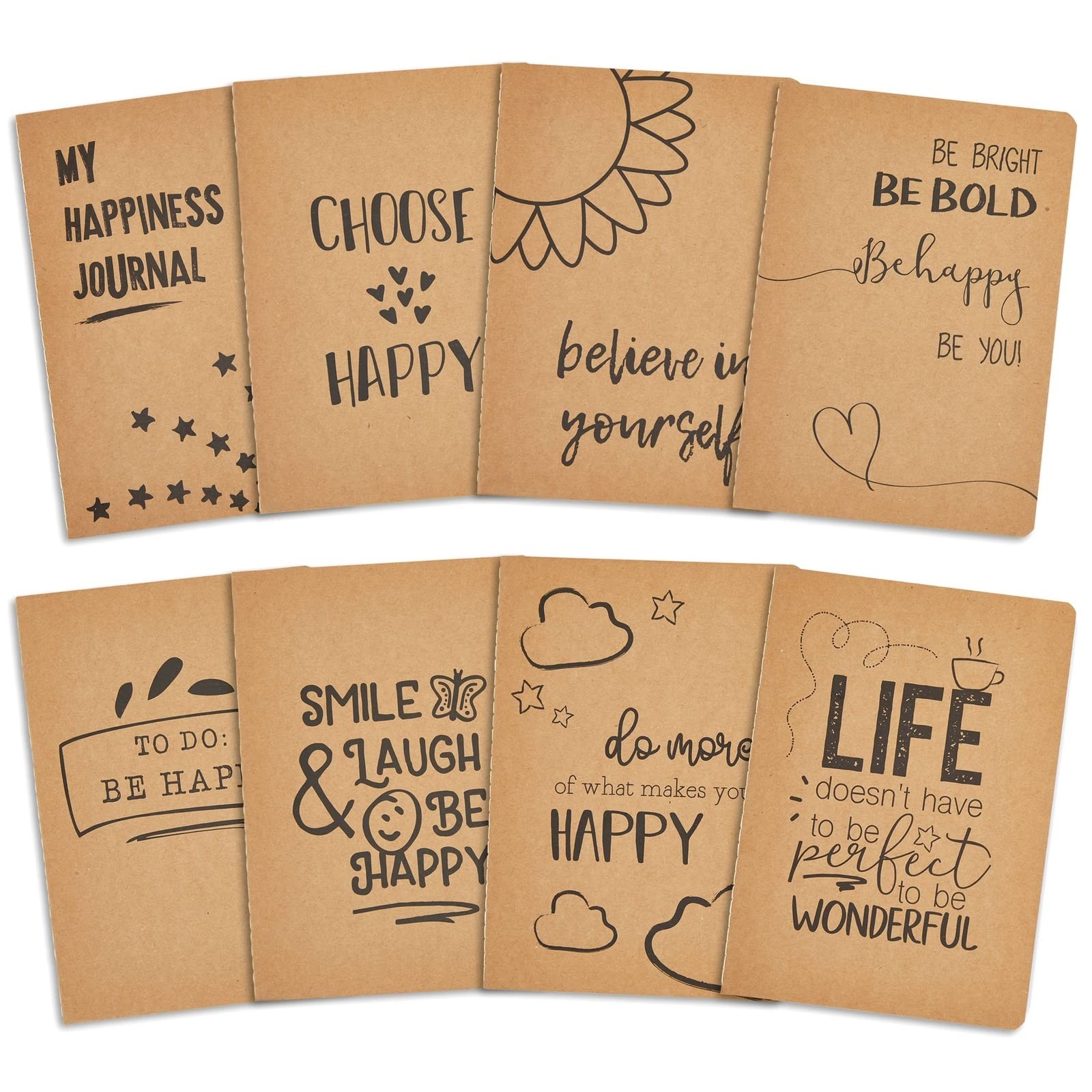 Inspirational Notebooks Set – 8 Pack A5 (5.8 x 8.3 in) Kraft Paper Lined – Bu…