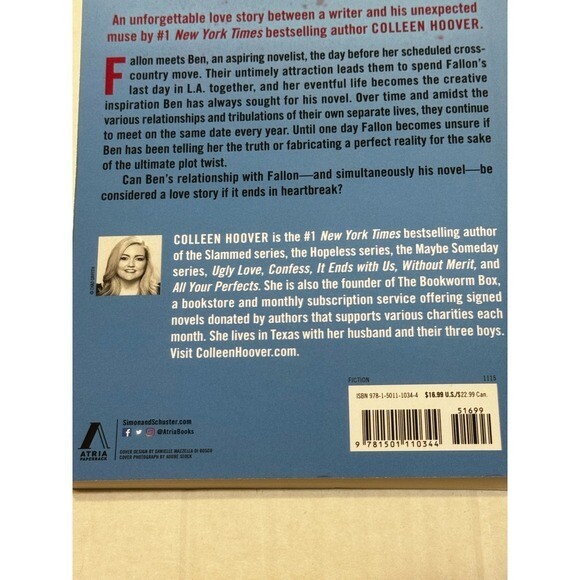 Colleen Hoover November 9 A Novel Romance Book Paperback Fiction Read