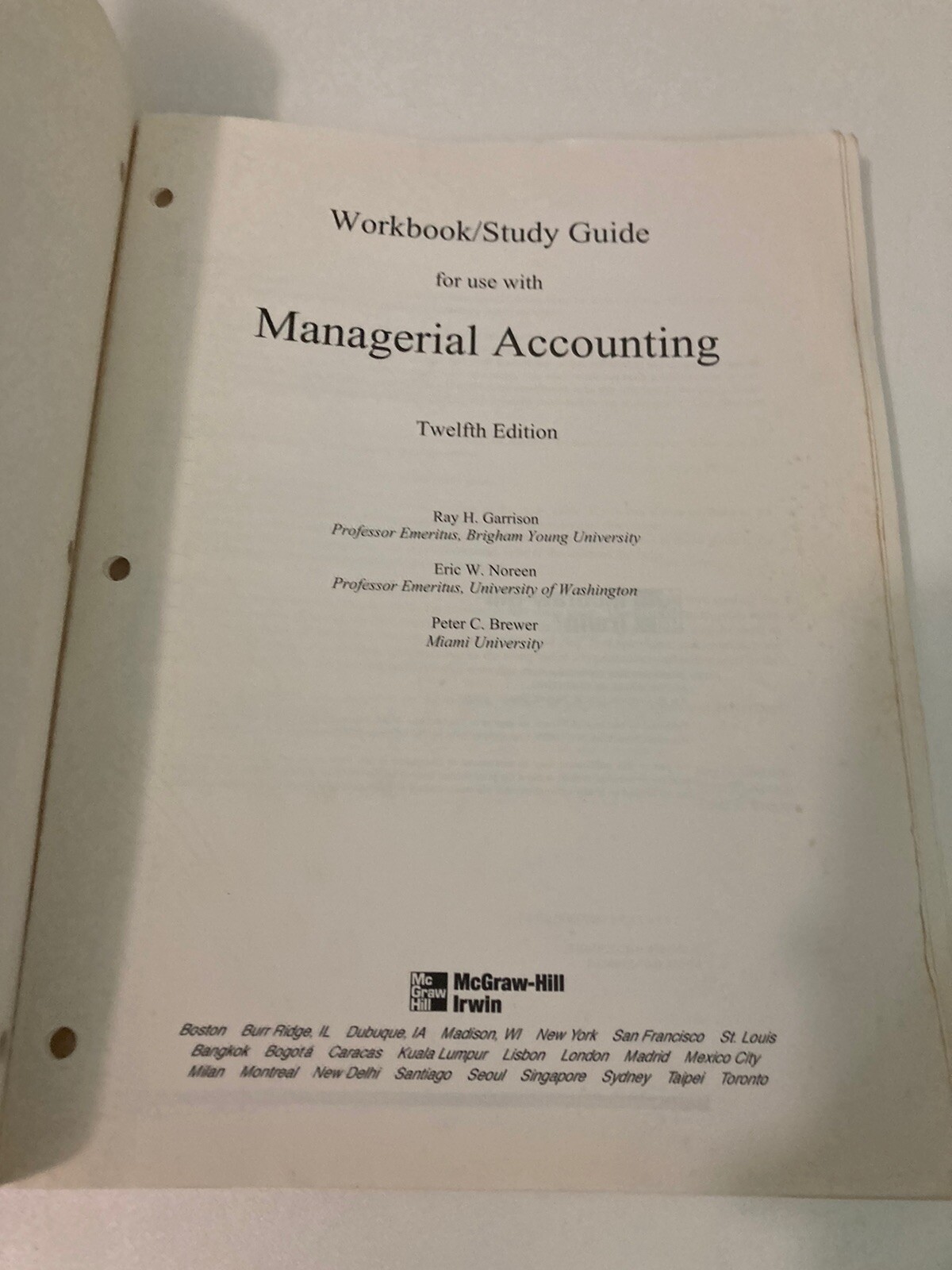 Workbook/Study Guide for Use with Managerial Accounting