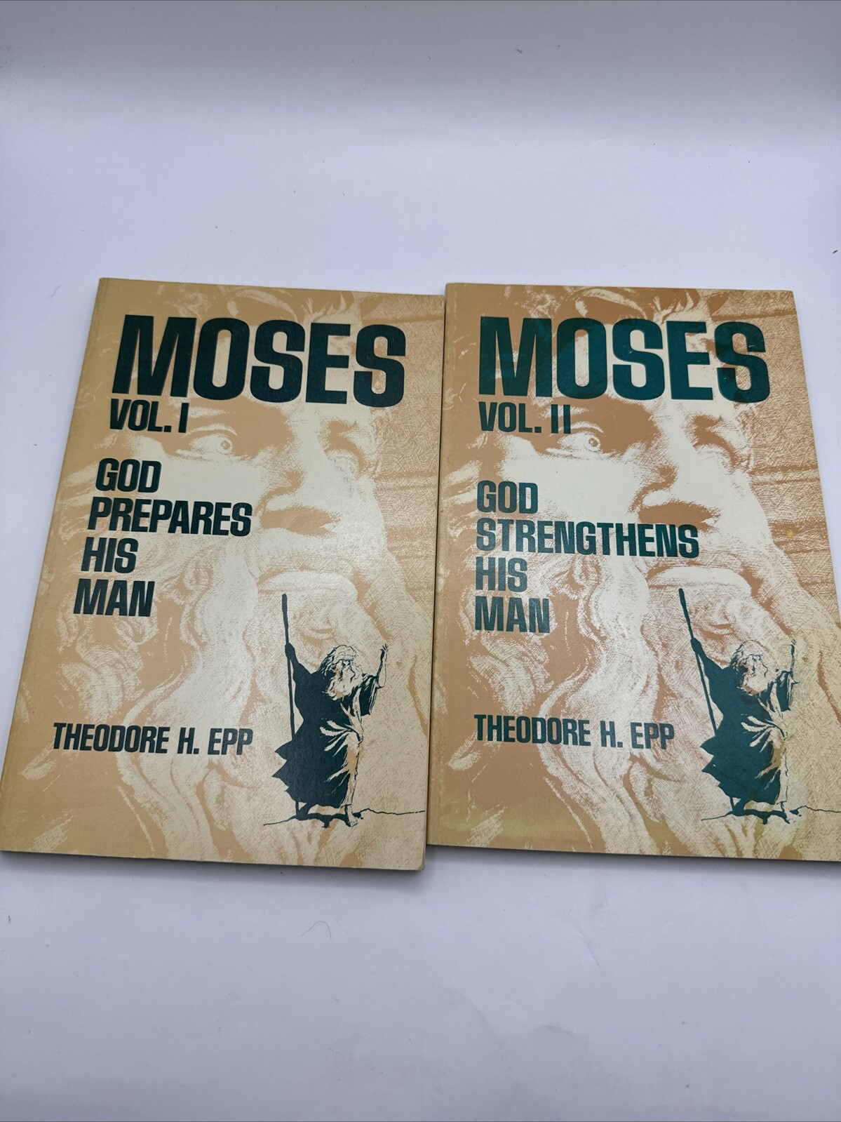 Moses 1975 Vol 1-2 Paperback Book Lot Theodore Epp Back Bible Broadcast C5