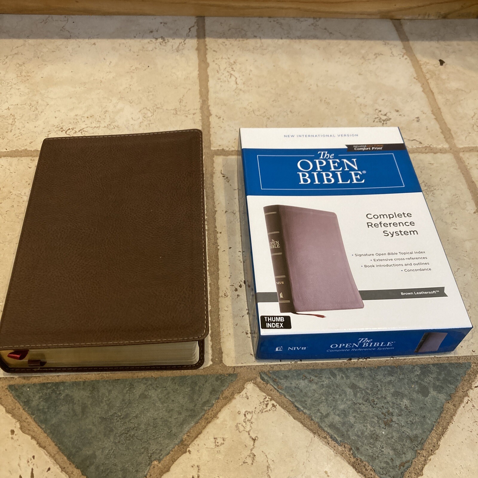 NIV Open Bible, Leathersoft, Brown, Red Letter INDEXED Complete Reference SYSTEM