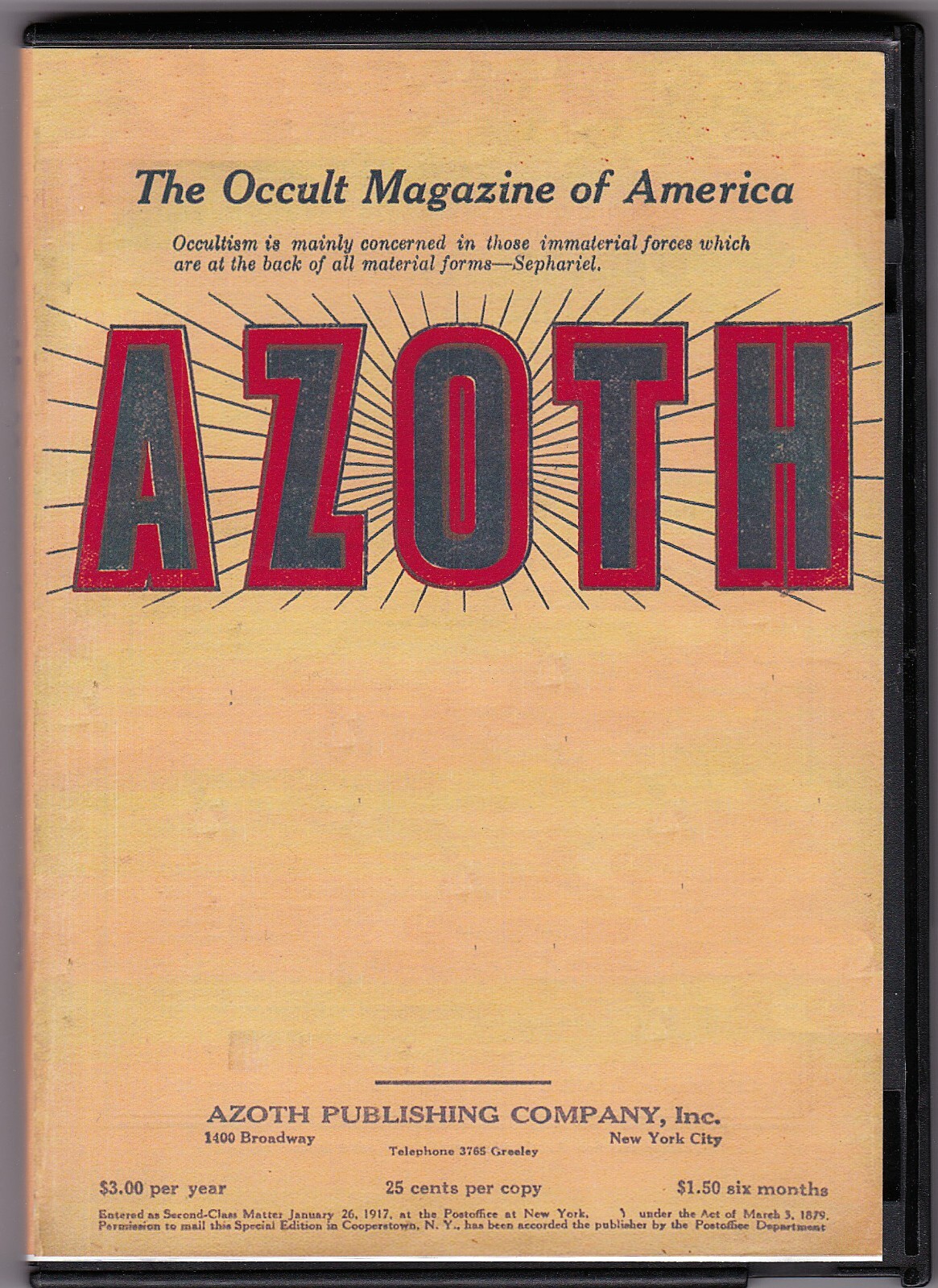 Azoth: The Occult Magazine of America. Near complete run on DVD or USB Drive