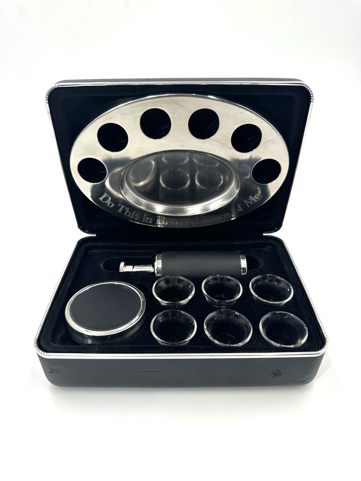 Legacy Portable Communion Set 6 Glasses Stainless Steel Host Wine Set Last Right