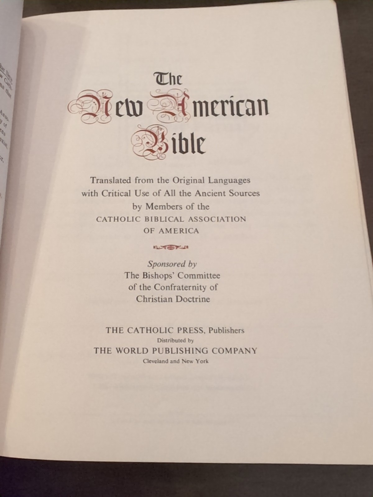 The New American Bible Special Family Edition Triple Column Catholic Press-world