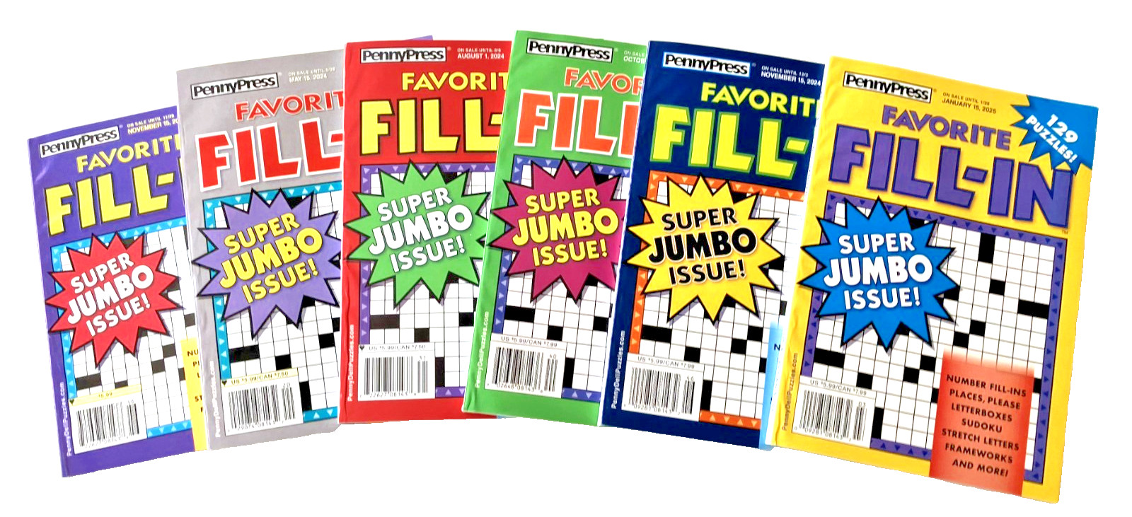 NEW Lot of 6 Dell Penny Press Fill In FAVORITE Super Jumbo Issue Puzzle Books