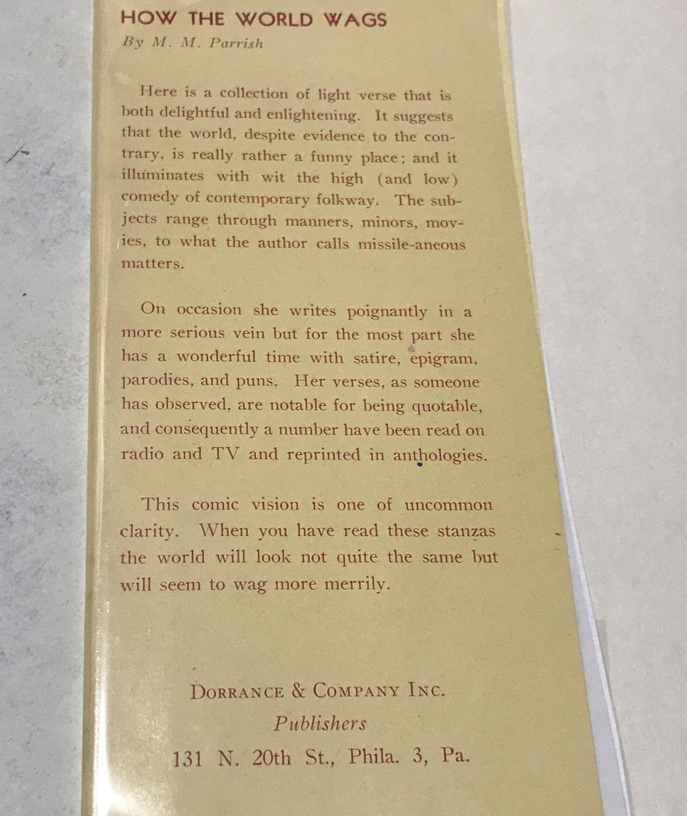 SIGNED How the World Wags by M. M. Parrish 1959 Hardcover Dust Jacket VERSE RARE