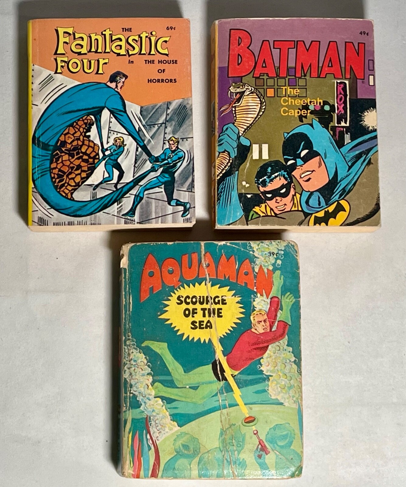 Big Little Book Whitman Aquaman, Batman and Fantastic Four Lot of 3 Books used