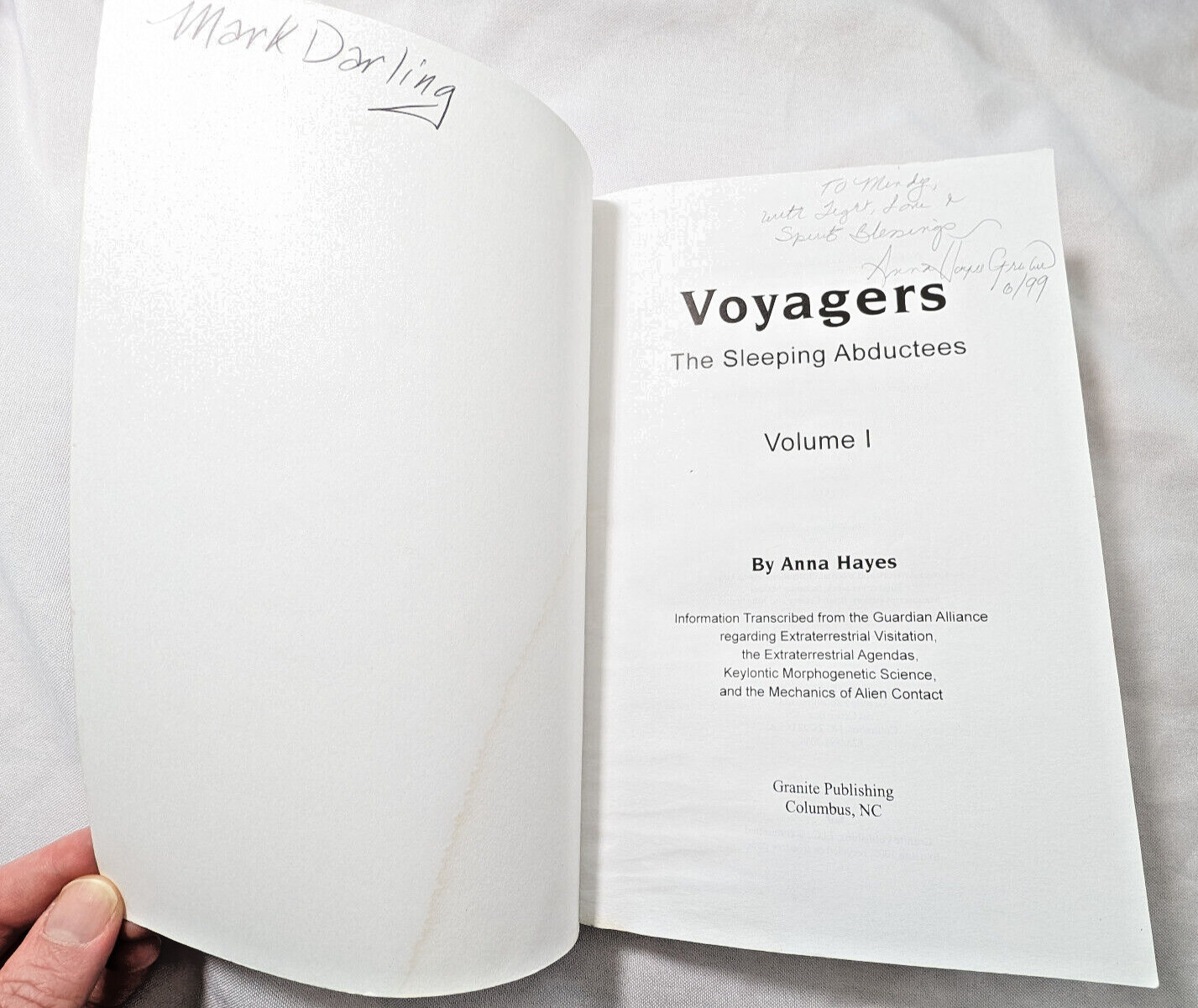 Voyagers The Sleeping Abductees Volume 1 by Anna Hayes Autographed Signed