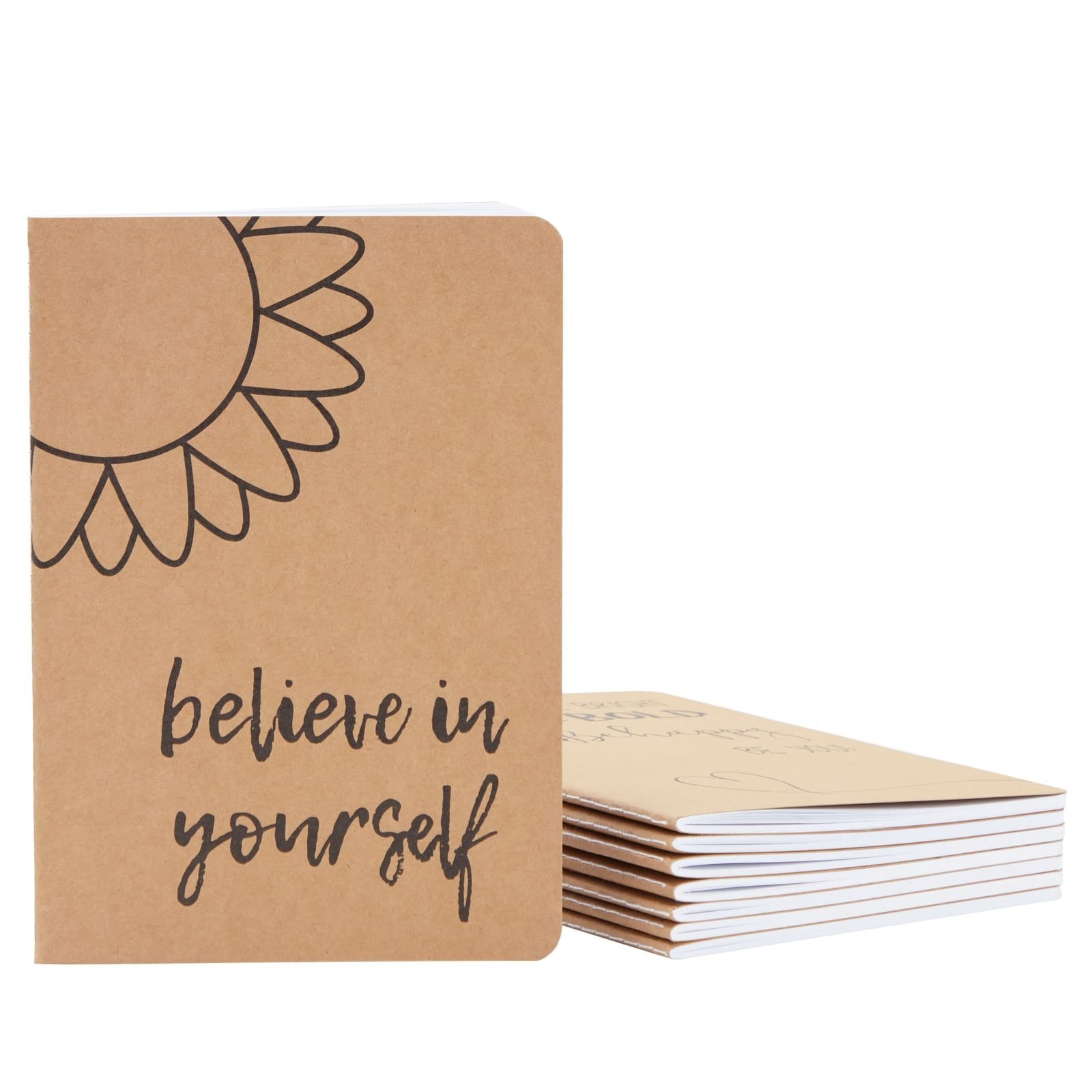 Inspirational Notebooks Set – 8 Pack A5 (5.8 x 8.3 in) Kraft Paper Lined – Bu…