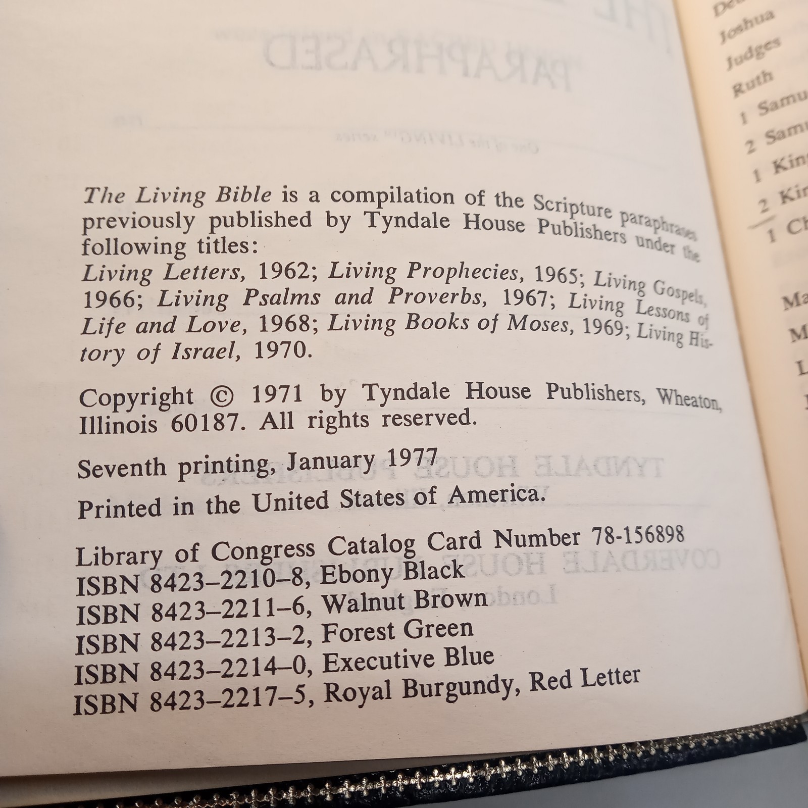 The Living Bible Paraphrased 1977 Compact Vintage Tyndale Black Bonded Leather