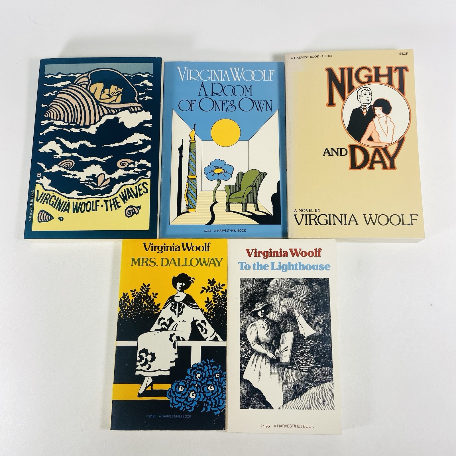 Virginia Woolf lot of 5: Mrs. Dalloway, To the Lighthouse, Waves, Night & Day…